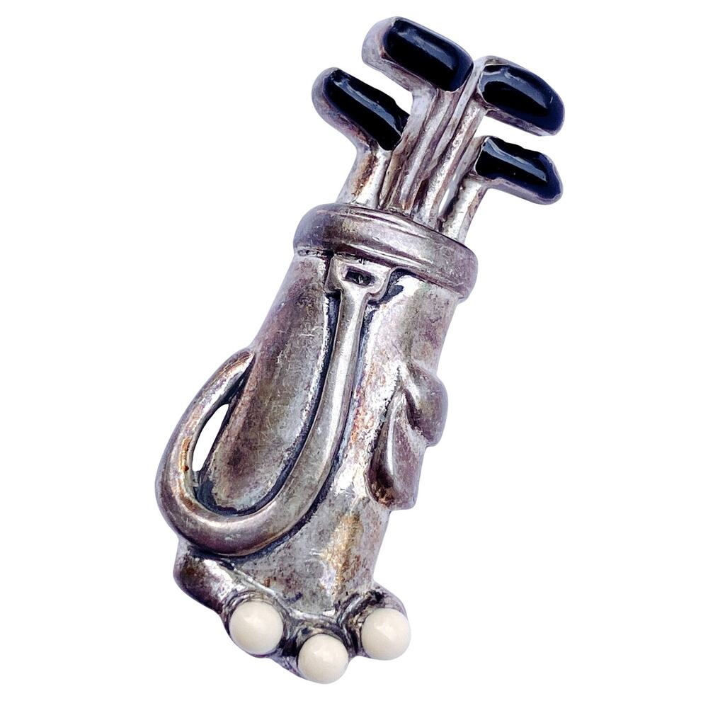 Unusual Vintage Sterling Silver Golf Bag Brooch Mid Century Sports Theme Pin 50s